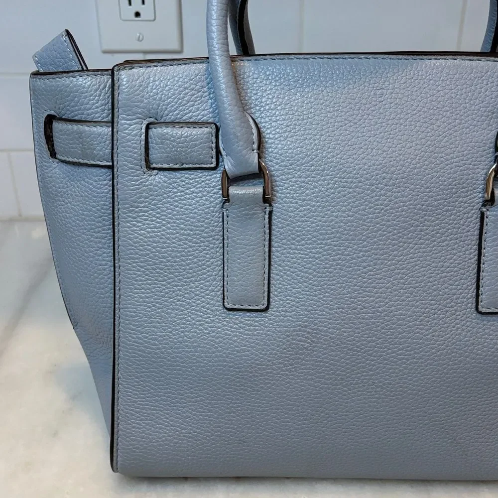 Michael Kors Bag Purse Handbag Leather Hamilton Blue Pebbled Convertible Satchel